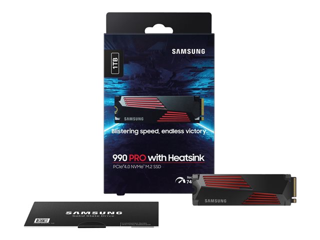 Samsung 990 PRO MZ-V9P1T0CW - SSD - encrypted - 1 TB - internal - M.2 2280 - PCIe 4.0 x4 (NVMe) - 256-bit AES - TCG Opal Encryption 2.0 - integrated heatsink