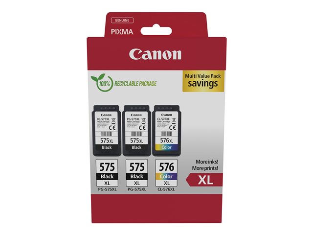 Canon PG-575XLx2/CL-576XL Multipack - 3-pack - High Yield - black, colour (cyan, magenta, yellow) - original - hanging box - ink cartridge - for PIXMA TR4750i, TR4751i, TR4755i, TS3550i, TS3551i