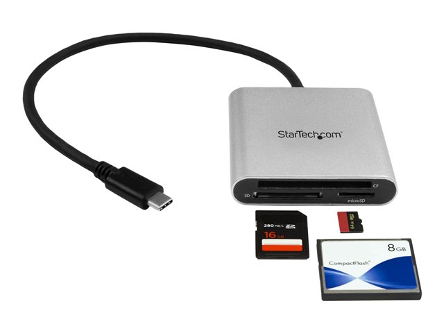 StarTech.com USB 3.0 Flash Memory Multi-Card Reader/Writer with USB-C - SD microSD and CompactFlash Card Reader w/ Integrated USB-C Cable (FCREADU3C) - Card reader (CF I, CF II, MMC, SD, microSD, SDHC, microSDHC, SDXC, microSDXC) - USB 3.0