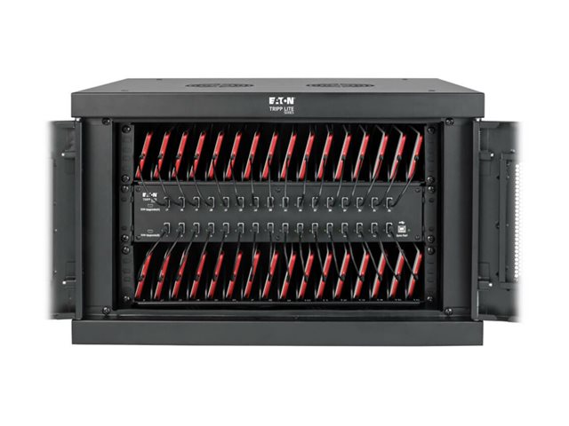 Eaton Tripp Lite Series 32-Device USB Charging Station Cabinet with Sync for Smartphones, Wall Mount and Desktop Options, 230V, BS1363 to C13 Plug, Black - Multi-device charger cabinet - with circuit breaker - desktop, wall mountable - black