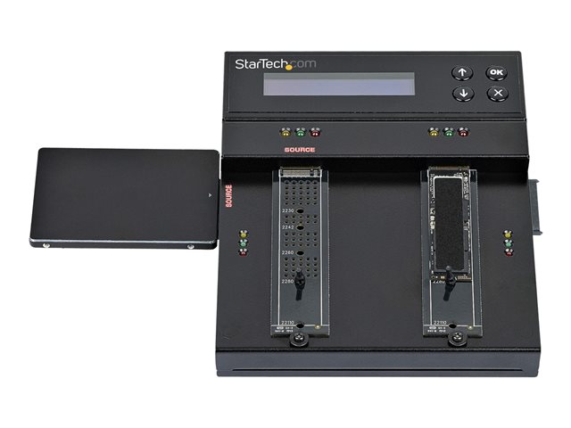 StarTech.com Standalone M.2 SATA & M.2 NVMe Duplicator and Eraser, HDD/SSD Cloner & Wiper for M.2 PCIe AHCI/NVMe, M.2 SATA, 2.5/3.5\" SATA Drives, External Hard Drive Eraser/Duplicator, TAA - Drive Sanitizer/Copier - Solid state / hard drive duplicator/eraser - 4 bays (SATA-600 / PCI Express (NVMe)) - TAA Compliant