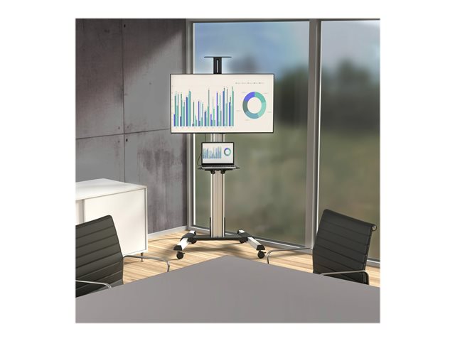 StarTech.com Heavy Duty Rolling Portable TV Cart Stand with Wheels - 32 to 75 inch - Adjustable Rotating Mobile Flat Panel Screen Mount (STNDMTV70) - Cart - for flat panel - plastic, aluminium, steel - black, silver - screen size: 32\"-70\" - for P/N: HDMIPLATE