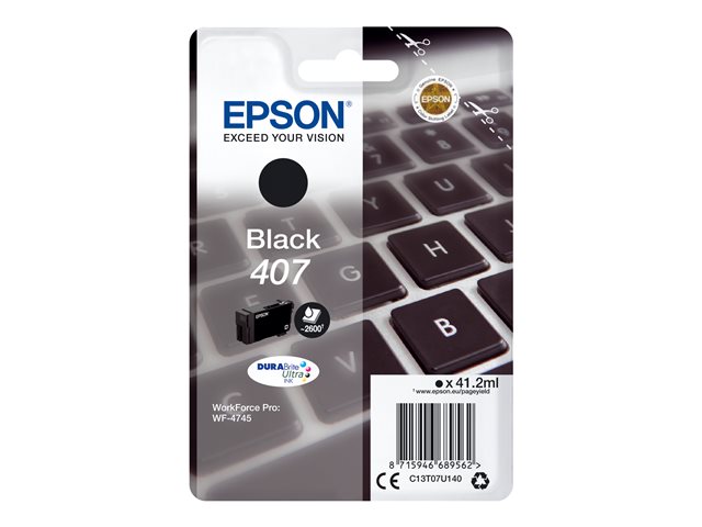 Epson 407 - 41.2 ml - L size - black - original - ink cartridge - for WorkForce Pro WF-4745, WF-4745DTWF