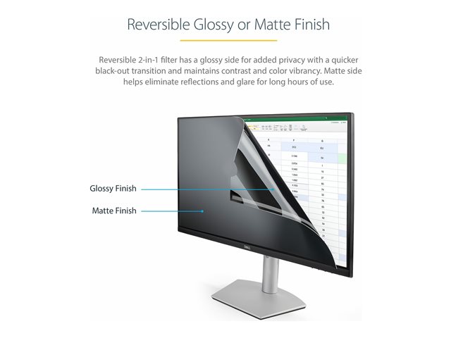 StarTech.com Monitor Privacy Screen for 20 inch PC Display, Computer Screen Security Filter, Blue Light Reducing Screen Protector Film, 16:9 Widescreen, Matte/Glossy, +/-30 Degree Viewing - Blue Light Filter - Display privacy filter - 2-way - removable - plug-in/adhesive - 20\" wide