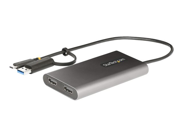 StarTech.com USB-C to Dual-HDMI Adapter, USB-C or A to 2x HDMI, 4K 60Hz, 100W PD Pass-Through, 1ft (30cm) Built-in Cable, External Video Graphics Adapter - USB to HDMI Multi-Monitor Converter for Laptop (109B-USBC-HDMI) - Adapter - TAA Compliant - US