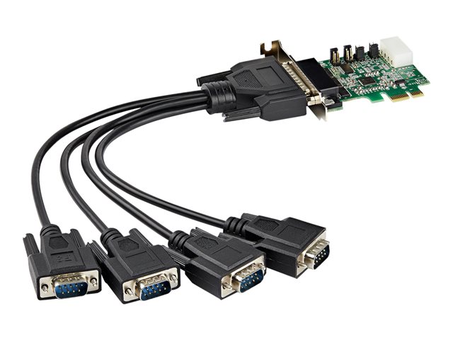 StarTech.com 4-port PCI Express RS232 Serial Adapter Card, PCIe RS232 Serial Host Controller Card, PCIe to Serial DB9, 16950 UART, Low Profile Desktop Expansion Card, Windows, macOS, Linux - Full/Low-Profile (PEX4S953LP) - Serial adapter - PCIe low profile - RS-232 x 4