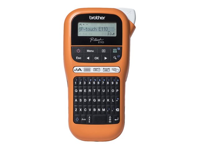 Brother P-Touch PT-E110VP - Labelmaker - B/W - thermal transfer - Roll (1.2 cm) - 180 dpi - up to 20 mm/sec - cutter - 2 line printing - black, orange