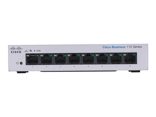 Cisco Business 110 Series 110-8T-D - Switch - unmanaged - 8 x 10/100/1000 - rack-mountable, desktop, wall-mountable - DC power