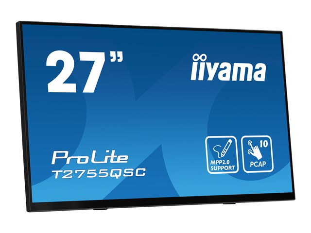 iiyama ProLite T2755QSC-B1 - LED monitor - 27\" - touchscreen - 2560 x 1440 WQHD @ 75 Hz - IPS - 400 cd/m² - 1000:1 - 5 ms - HDMI, DisplayPort - speakers - matte black