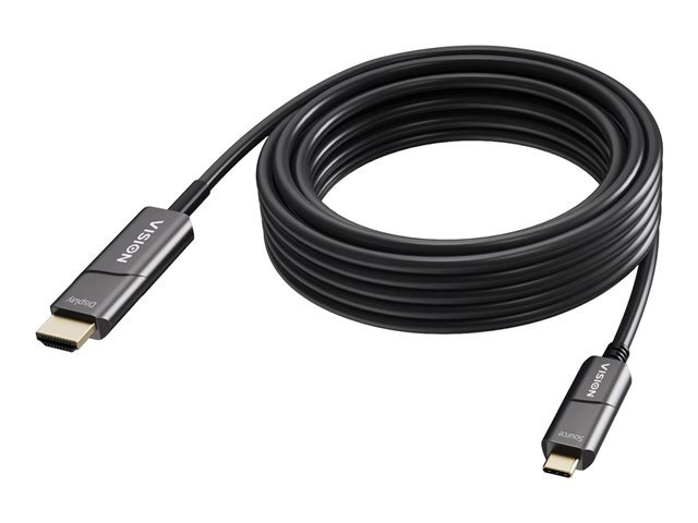 10 m USB C to HDMI cable - 4K at 60 Hz - Gold plated connectors - DP 1.2 - HDMI 2.0 - Supports CEC, EDID, HDR, HDCP 2.2 - USB C 3.2 (m) to HDMI (m) - outer diameter 4.5 mm - 18 Gbps - active om3 fibre optic - black