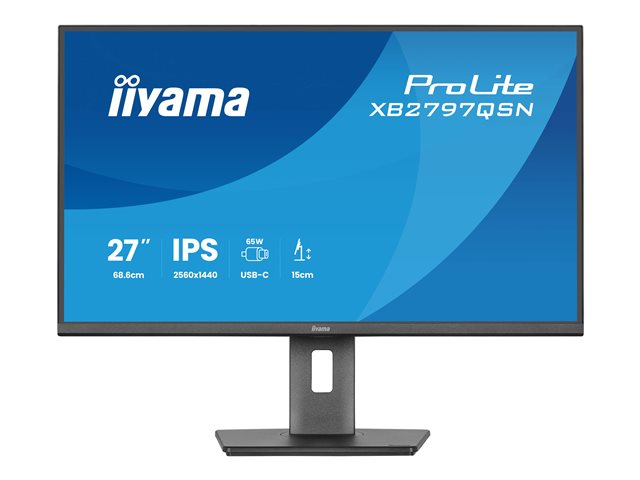 iiyama ProLite XB2797QSN-B1 - LED monitor - 27\" - 2560 x 1440 QHD @ 75 Hz - IPS - 350 cd/m² - 1000:1 - 1 ms - HDMI, DisplayPort, USB-C - speakers - black, matte