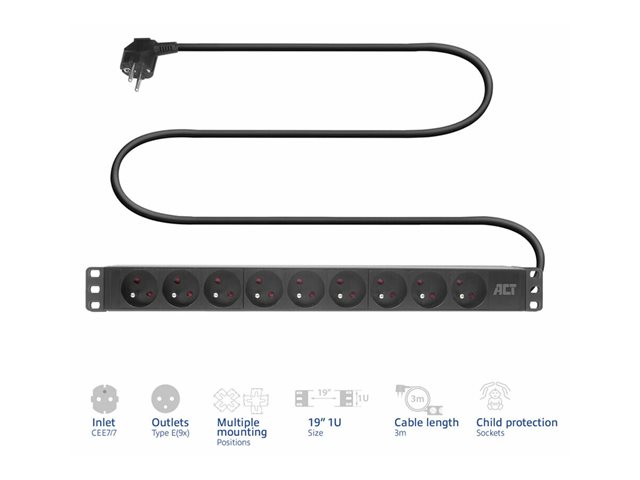 PDU CEE7/7 - TYPE E (9X). 1 stk