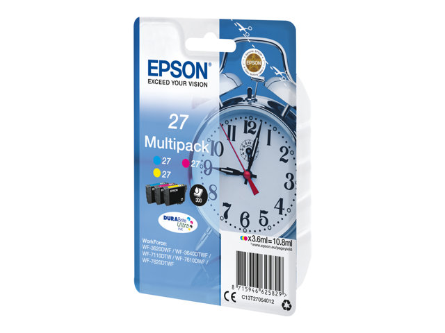 Epson 27 Multi-Pack - 3-pack - 10.8 ml - yellow, cyan, magenta - original - ink cartridge - for WorkForce WF-3620, WF-3640, WF-7110, WF-7210, WF-7610, WF-7620, WF-7710, WF-7715, WF-7720