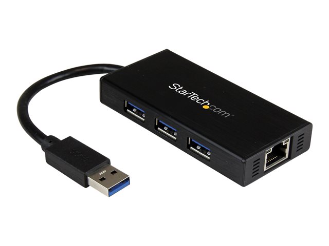 StarTech.com USB 3.0 Hub with Gigabit Ethernet Adapter - 3 Port - NIC - USB Network / LAN Adapter - Windows & Mac Compatible (ST3300GU3B) - Hub - 3 x SuperSpeed USB 3.0 + 1 x 10/100/1000 - desktop - for P/N: PEXUSB3S2EI, PEXUSB3S42, PEXUSB3S7, SVA5H2NEUA