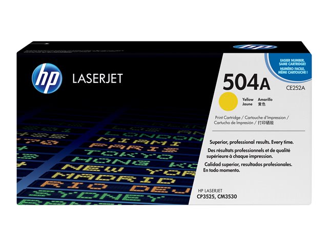 HP 504A - Yellow - original - LaserJet - toner cartridge (CE252A) - for Color LaserJet CM3530 MFP, CM3530fs MFP, CP3525, CP3525dn, CP3525n, CP3525x