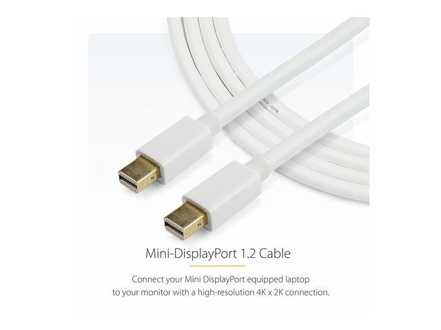 StarTech.com 2m 6ft White Mini DisplayPort 1.2 Cable M/M - Mini DisplayPort 4k w/ HBR2 support - Mini DP to Mini DP Cable 2 meter, 6 feet (MDPMM2MW) - DisplayPort cable - Mini DisplayPort (M) to Mini DisplayPort (M) - 2 m - white - for P/N: CDP2MDP, CDP2MDPEC, CDP2MDPFC, CDPVDHDMDP2G, CDPVDHDMDPRG, CDPVDHDMDPSG, CDPVDHMDPDP
