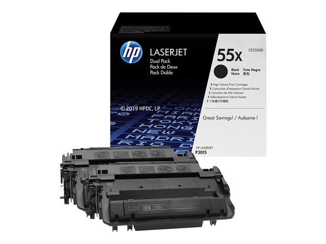 HP 55X - 2-pack - High Yield - black - original - LaserJet - toner cartridge (CE255XD) - for LaserJet Enterprise MFP M525, LaserJet Enterprise Flow MFP M525, LaserJet Managed MFP M525