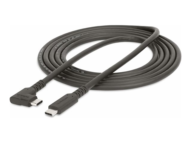 StarTech.com 6ft (2m) Rugged Right Angle USB-C Cable, USB 3.2 Gen 1 (5 Gbps), USB C to C Data Transfer Cable, 4K 60Hz DP Alt Mode, 100W Power Delivery - 90 Degree USB-C Cable (RUSB315CC2MBR) - USB cable - 24 pin USB-C (M) straight to 24 pin USB-C (M) right-angled - USB 3.2 Gen 1 - 2 m - rugged, 4K60Hz support - black