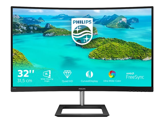 Philips E-line 325E1C - LED monitor - curved - 32\" (31.5\" viewable) - 2560 x 1440 QHD @ 75 Hz - VA - 250 cd/m² - 3000:1 - 4 ms - HDMI, VGA, DisplayPort - textured black