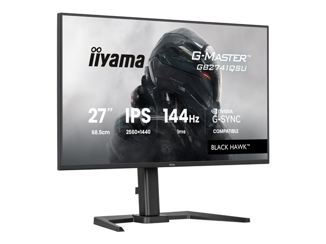 27\"WIDE LCD, G-Master Black Hawk, 2560 x 1440, QHD  144 Hz IPS panel, LED Bl., USB-Hub(2xOut v2.0),   Pivot, Height Adjust.(15cm), 350 cd/m², 1500:1 Static Contrast, 80.000.000:1 ACR, Speakers, DisplayPort(G-SYNC Compatible), HDMI, 1ms(MPRT), Black T