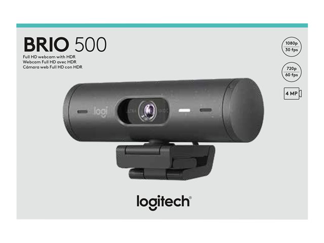 Logitech BRIO 500 - Webcam - colour - 1920 x 1080 - 1080p, 720p - audio - USB-C
