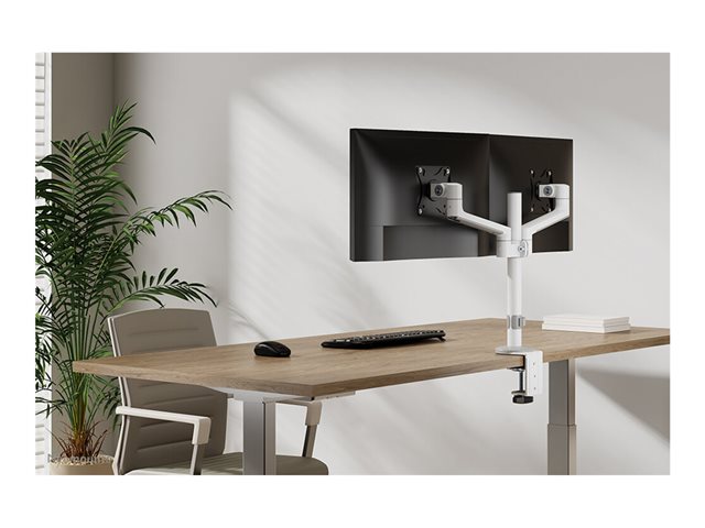 Neomounts DS60-425WH2 - Mounting kit (articulating arm) - full-motion - for 2 monitors - steel - white - screen size: 17\"-27\" - desk-mountable