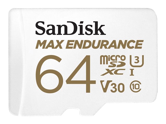 SanDisk Max Endurance - Flash memory card (microSDXC to SD adapter included) - 64 GB - Video Class V30 / UHS-I U3 / Class10 - microSDXC UHS-I
