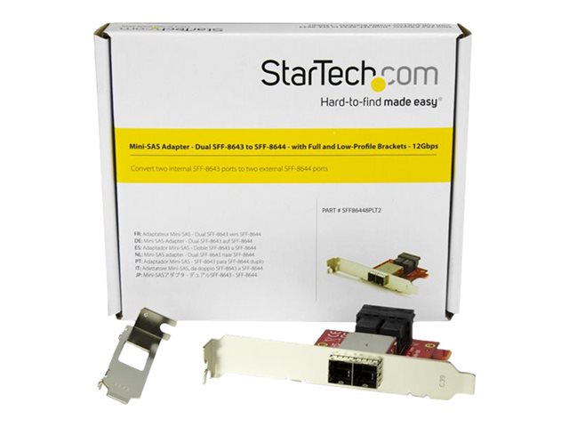 StarTech.com Mini-SAS Adapter - Dual SFF-8643 to SFF-8644 - with Full and Low-Profile Brackets - 12Gbps - SAS internal to external panel - SAS 12Gbit/s - 4 x Mini SAS HD (SFF-8643) (F) to 36 pin 4x Mini SAS HD (SFF-8644) (F)