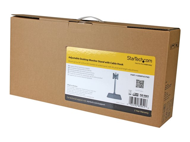 StarTech.com Single Monitor Stand - Adjustable - Supports Monitors 12\" to 34\" - Premium - Single Screen VESA Monitor Mount Stand - Silver (ARMPIVSTND) - Mounting kit (desk stand, feet, wrench, screws, cable clip) - for LCD display - plastic, steel - silver - screen size: 12\"-34\"