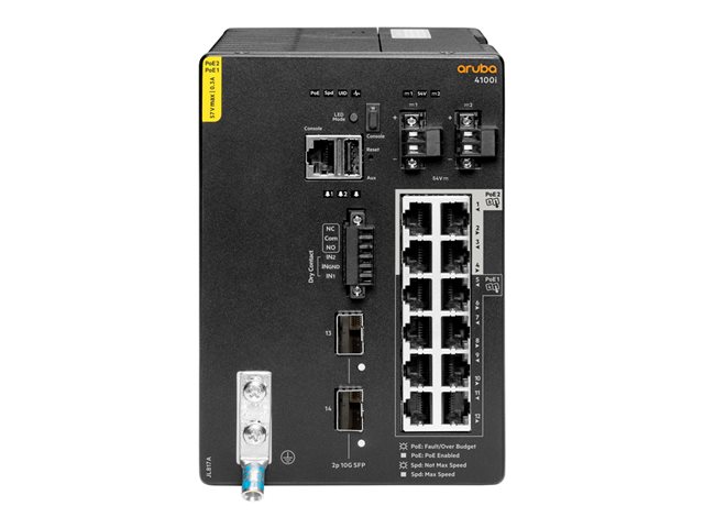HPE Aruba 4100i - Switch - 8 x 10/100/1000 (PoE Class 4) + 4 x 10/100/1000 (PoE Class 6) + 2 x SFP+ - DIN rail mountable - PoE Class 4 / PoE Class 6