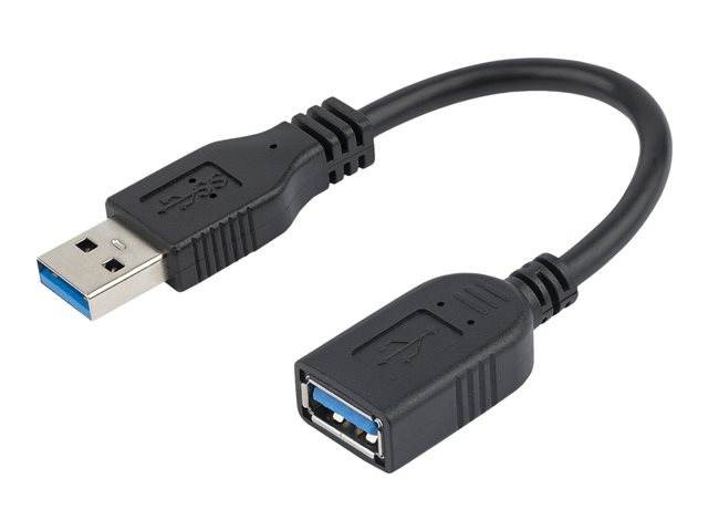StarTech.com 6in Short USB 3.0 Extension Adapter Cable (USB-A Male to USB-A Female) - USB 3.1 Gen 1 (5Gbps) Port Saver Cable - Black (USB3EXT6INBK) - USB extension cable - USB Type A (F) to USB Type A (M) - USB 3.0 - 15.2 cm - molded - black - for P/N: 35FCREADBU3, HB30A4AIB, HB30C4AIB, HB31C4AB, SU2DUPERA11, USB3SAA3MBK