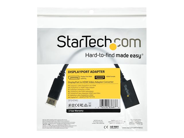 StarTech.com DisplayPort to HDMI Adapter - 1920x1200 - HDMI Video Converter - Latching DP Connector - Monitor to HDMI Adapter (DP2HDMI2) - Adapter - DisplayPort male to HDMI female - 26.5 cm - for P/N: DK30CH2DEP, DK30CH2DEPUE, DK30CHDDPPD, DK30CHDPPDUE, MST14DP123DP, SV231QDPU34K