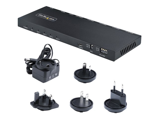 StarTech.com 4-Port HDMI Splitter, 4K 60Hz HDMI 2.0 Video, 1 In 4 Out HDMI Splitter, 4K HDMI Splitter w/Built-in Scaler, 3.5mm/Optical Audio Port, Durable Metal Housing, HDR/HDCP - 1x4 HDMI Display/Output Splitter (HDMI-SPLITTER-44K60S) - Video/audio
