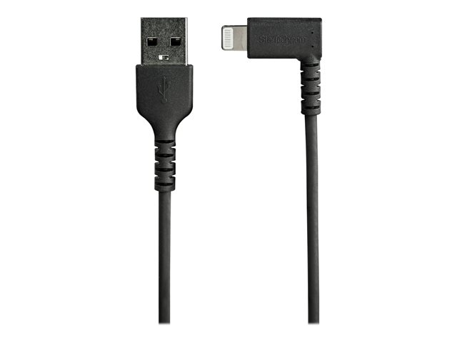StarTech.com 3ft (1m) Durable USB A to Lightning Cable, Black 90° Right Angled Heavy Duty Rugged Aramid Fiber USB Type A to Lightning Charging/Sync Cord, Apple MFi Certified, iPhone 12 Pro - iPhone 7/8/11/11 Pro - Lightning cable - Lightning male angled to USB male - 1 m - double shielded - black
