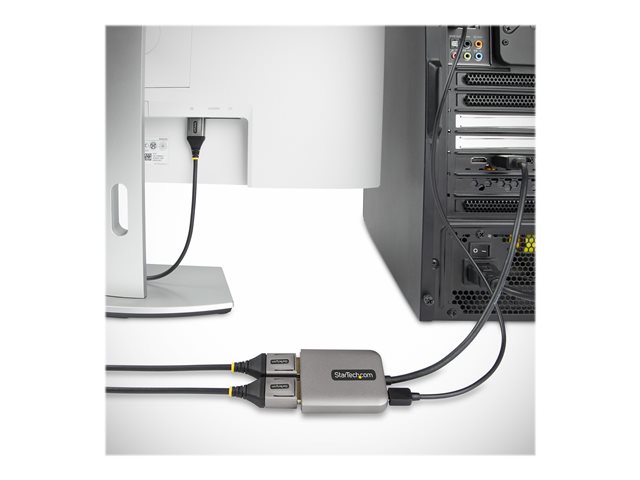 StarTech.com 2-Port DisplayPort MST Hub, Dual 4K 60Hz, DP to 2x DisplayPort Monitor Adapter, DP 1.4 Multi-Monitor Video Adapter w/ 1ft Built-in Cable, USB Powered, Windows Only - Multi Stream Transport Hub (MST14DP122DP) - Hub - 1 x DisplayPort + 1 x micro-USB + 2 x DisplayPort