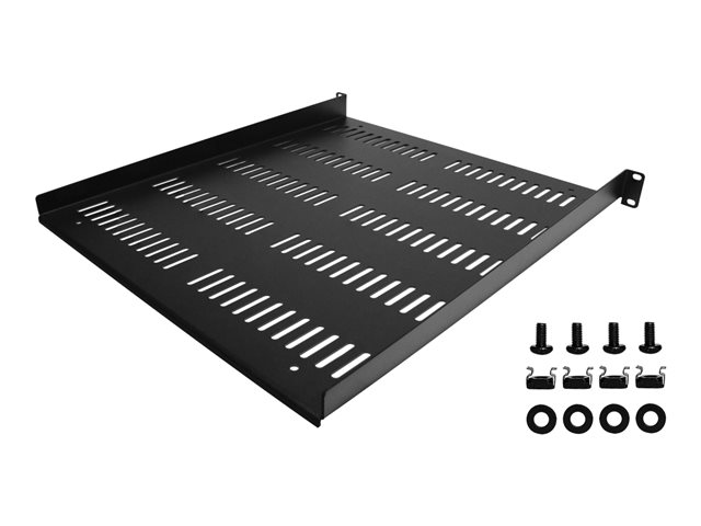 StarTech.com 1U Vented Server Rack Cabinet Shelf, 20in Deep Fixed Cantilever Tray, Rackmount Shelf for 19\" AV/Data/Network Equipment Enclosure w/ Cage Nuts & Screws, 55lbs Weight Capacity - 1U Network Rack Shelf - Rack shelf - black - 1U - 19\"