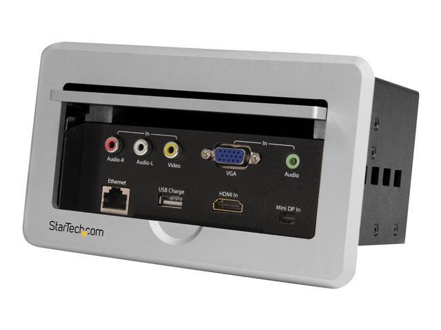 StarTech.com Conference Table Connectivity Pop up Box with AV and Data Ports - HDMI, VGA, Component, MDP to HDMI Output (BOX4HDECP) - Mounting plate - HD-15, RCA X 2, RJ-45, mini-phone stereo 3.5 mm, RCA, HDMI, USB Type A, mini-DisplayPort