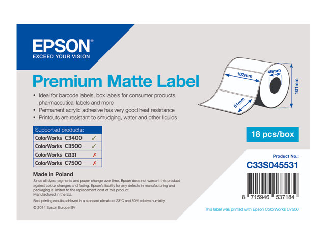 Prem Matte Lbl Die-cut Roll 102mm x 51mm
