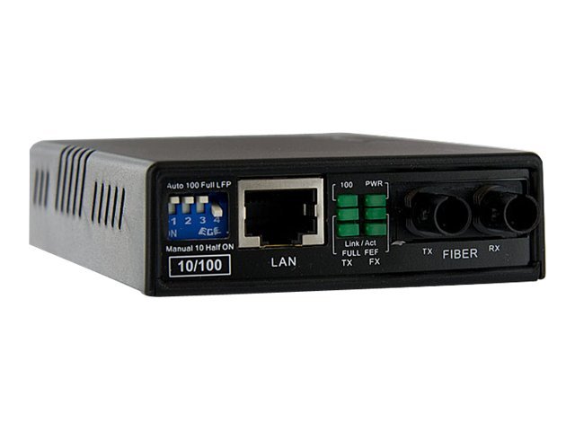 StarTech.com 10/100 Multi Mode Fiber Copper Fast Ethernet Media Converter ST 2 km - Fibre media converter - 100Mb LAN - 10Base-T, 100Base-FX, 100Base-TX - RJ-45 / ST multi-mode - up to 2 km - 1310 nm