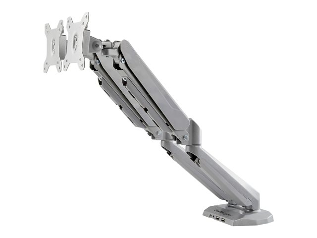 StarTech.com Desk Mount Dual Monitor Arm with USB & Audio, Grommet/Desk Clamp VESA Mount for up to 32 inch Displays, 2x USB, 2x 3.5mm audio, Ergonomic Full Motion Dual Monitor Arm, Silver - One-touch Adjustment (ARMSLIMDUOS) - Mounting kit - adjustable arm - for 2 monitors - aluminium - black - screen size: 15\"-32\" - desk-mountable