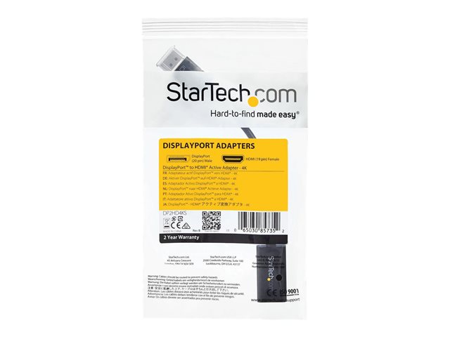 StarTech.com DisplayPort 1.2 to HDMI Adapter - 4K 30Hz - Active Audio Video Converter for DP laptop computers and HDMI Monitor Displays (DP2HD4KS) - Video converter - DisplayPort - HDMI - for P/N: DKM30CHDPD, DKM30CHDPDUE, SV231QDPU34K, TB3CDK2DP, TB3CDK2DPUE, TB3DKM2DPL