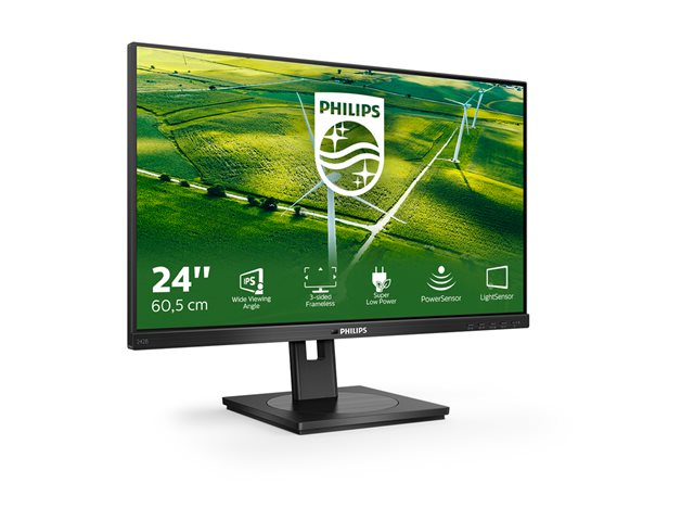 Philips B Line 242B1G - LED monitor - 24\" - 1920 x 1080 Full HD (1080p) @ 75 Hz - IPS - 250 cd/m² - 1000:1 - 4 ms - HDMI, DVI-D, VGA, DisplayPort - speakers - black texture