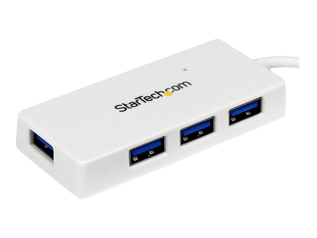 StarTech.com 4 Port USB 3.0 Hub - Multi Port USB Hub w/ Built-in Cable - Powered USB 3.0 Extender for Your Laptop - White (ST4300MINU3W) - Hub - 4 x SuperSpeed USB 3.0 - desktop - for P/N: FCREADMICRO3, MSDREADU2OTG, MSDREADU3CA