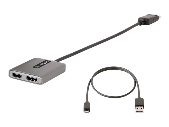 StarTech.com DP to Dual HDMI MST HUB, Dual HDMI 4K 60Hz, DisplayPort Multi Monitor Adapter with 1ft (30cm) Cable, DP 1.4 Multi Stream Transport Hub, DSC | HBR3, DP to 2x HDMI Ports - DP to HDMI Splitter (MST14DP122HD) - Adapter - DisplayPort male to HDMI female - grey