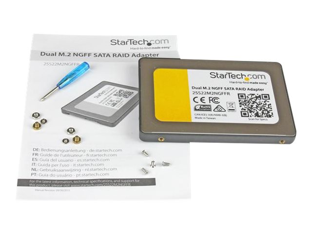 StarTech.com Dual M.2 SATA Adapter with RAID - 2x M.2 SSDs to 2.5in SATA (6Gbps) RAID Adapter Converter with TRIM Support (25S22M2NGFFR) - Storage controller (RAID) - M.2 - 2 Channel - M.2 Card - RAID RAID 0, 1, JBOD, BIG - SATA 6Gb/s - black, silver