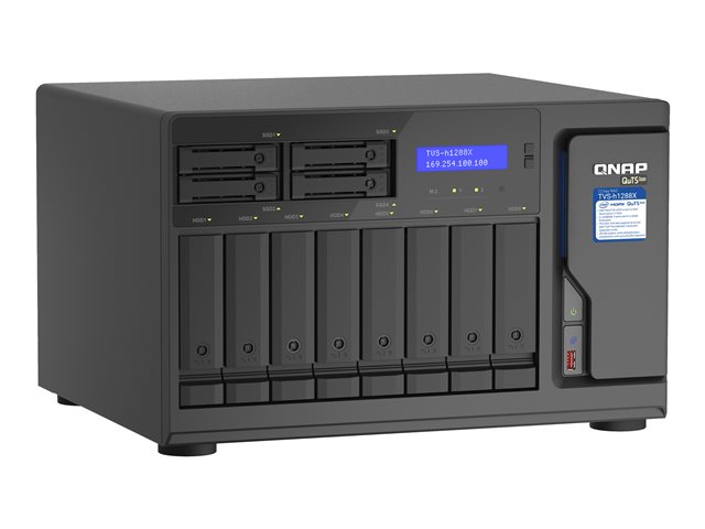 QNAP TVS-h1288X - NAS server - 12 bays - SATA 6Gb/s - RAID RAID 0, 1, 5, 6, 10, 50, JBOD, 5 hot spare, 6 hot spare, 60, 10 hot spare, RAID TP - RAM 16 GB - Gigabit Ethernet / 2.5 Gigabit Ethernet / 10 Gigabit Ethernet - iSCSI support
