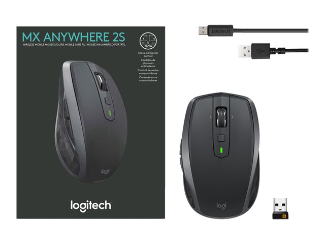 Logitech MX Anywhere 2S - Mouse - laser - 7 buttons - wireless - Bluetooth 4.0 LE - graphite