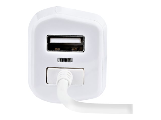 StarTech.com Lightning Car Charger with 1m Coiled Lightning Cable, 12W, White, 2 Port USB Car Charger Adapter for Phones and Tablets, In Car Apple iPhone/iPad Charger w/ Built-in Cord - Dual USB Car Charger (USBLT2PCARW2) - Car power adapter - 12 Watt - 4.2 A - 2 output connectors (USB, Lightning) - white