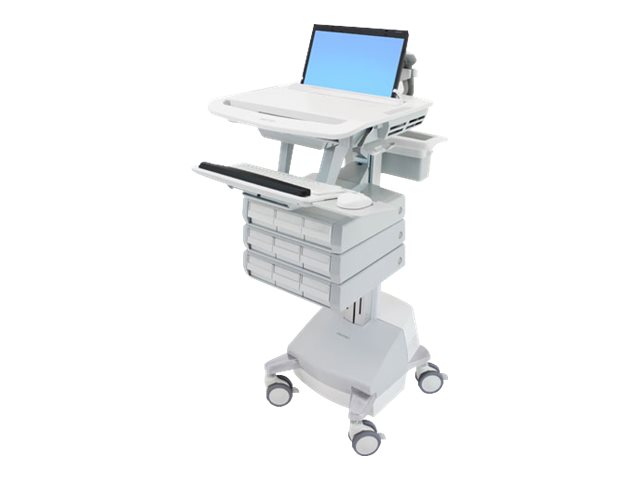 Ergotron StyleView - Cart - open architecture - for notebook / keyboard / mouse - medical - aluminium, zinc-plated steel, high-grade plastic - grey, white, polished aluminium - screen size: 17.3\" wide - output: AC 230 V - 66 Ah - Lead Acid - TAA Compliant