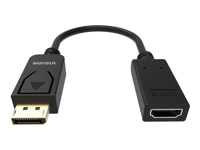 VISION Professional installation-grade DisplayPort to HDMI adaptor - LIFETIME WARRANTY - 4K 60Hz - DP version 1.3 - gold connectors - HDMI 2.0 - does not convert HDMI to DP - hotplug - DP (M) to HDMI (F) - outer diameter 5.5 mm - 30 AWG - overall length 225 mm - black